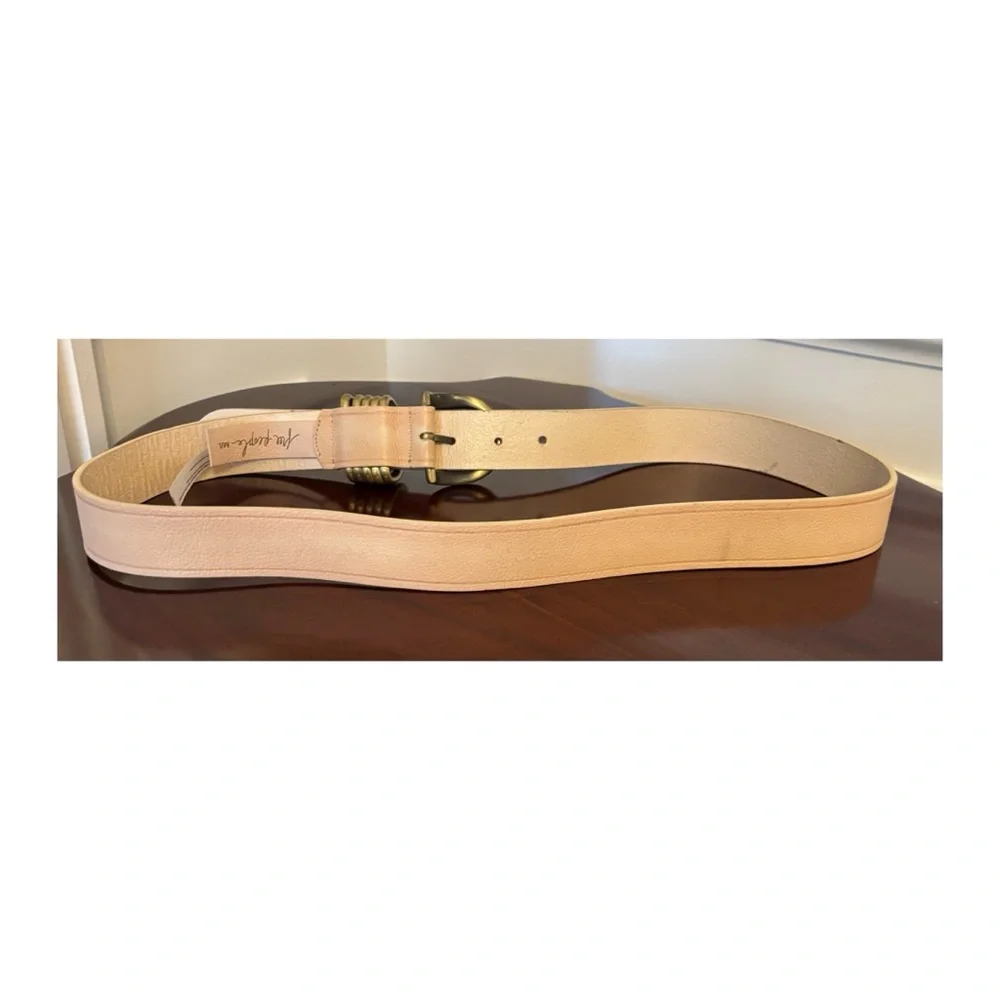 Free People Pale Nude Leather Belt with Stacked Antique Gold Rings